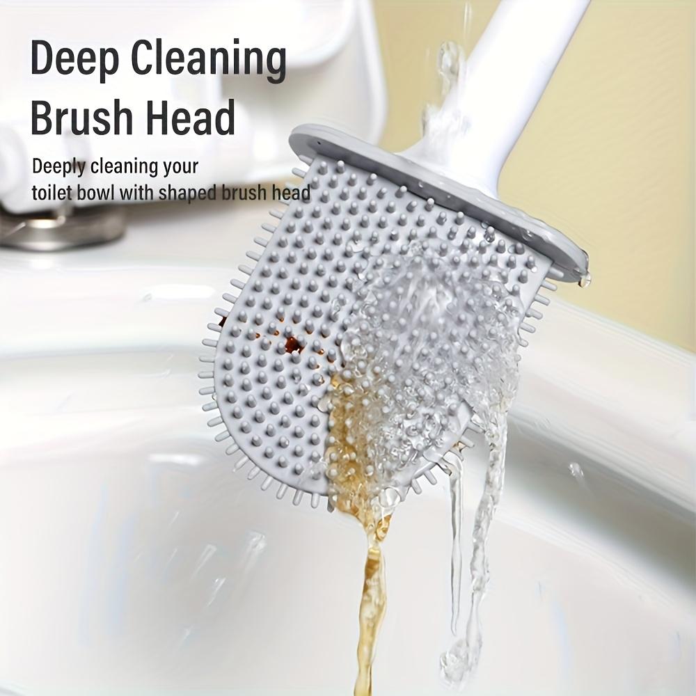 1 Pack Silicone Flexible Toilet Brush Flexible Silicone Toilet Brush Set, Wall Mounted Bathroom Cleaning System with Plastic Holder