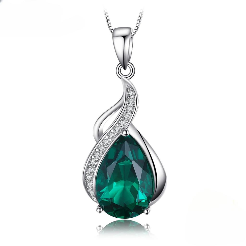 Jewelry Palace Ciondolo Collana in Argento Sterling 925 con Smeraldo Nano Sintetico per Donna Senza Catena