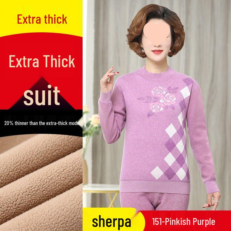 Extra Thick Fleece-Lined Women's Thermal Underwear Set for Middle-Aged and Elderly - Plus Size Quick Heat for Autumn & Winter