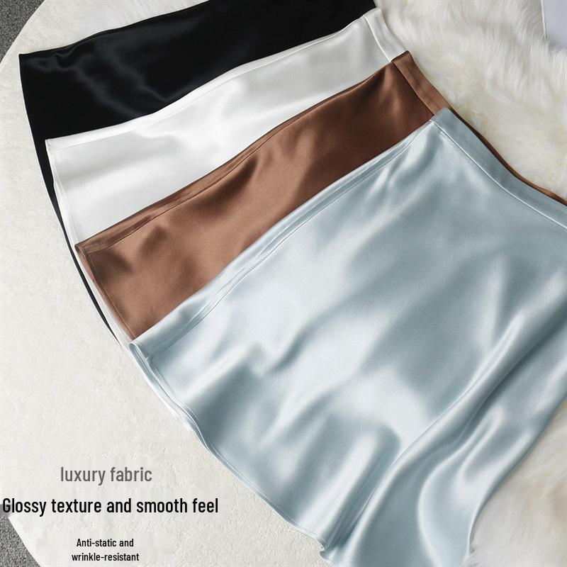 High-Waist Pink Satin Pencil Skirt for Women - French Chic, Summer Style