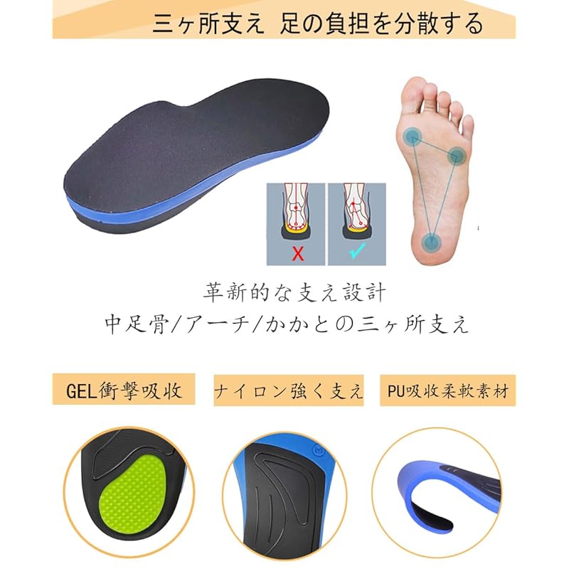 Physical Therapist-Supervised Insoles with 4-Layer Shock Absorption, Arch Support, Shock Absorption for Standing Work, Sports, Men's and Women's,