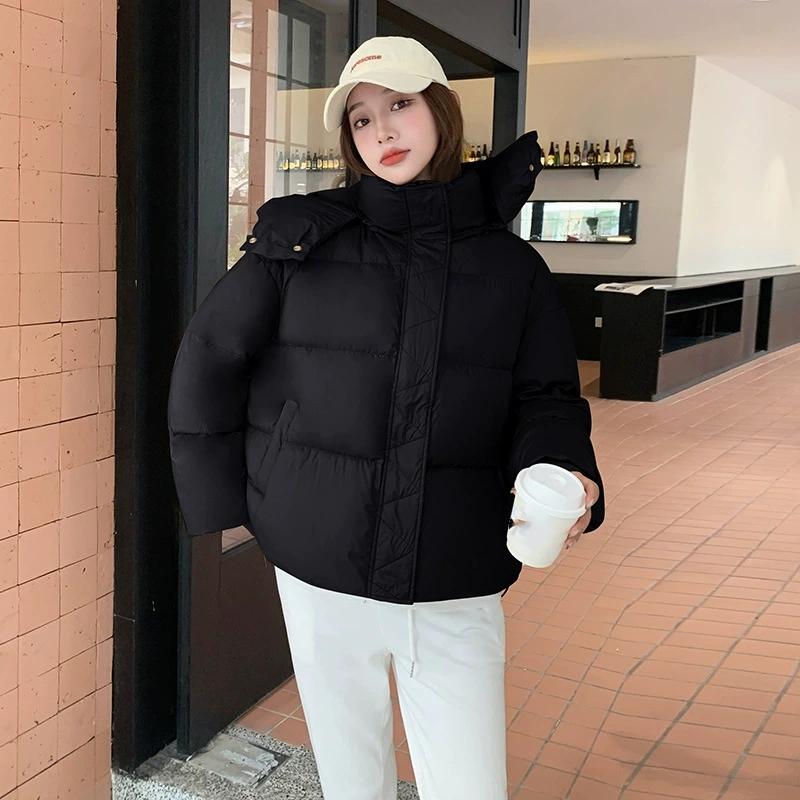 Hooded Cotton Jacket Women Thickened Warm Long Sleeved Outwear Autumn Winter Korean Loose Solid Color Versatile Short Coat