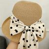 French Retro Style, Elegant Polka Dots, Bow Tie, Sun Hat, Straw Hat, Women's, Summer Seaside Vacation, Beach Sun Hat