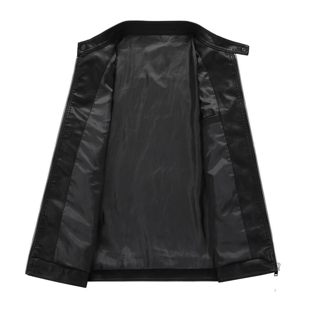 Spring Autumn and Winter Plus Size Men's Zip Short Section Stand-up Collar Comfortable Jacket Slim Casual Leather Jacket Outerwear