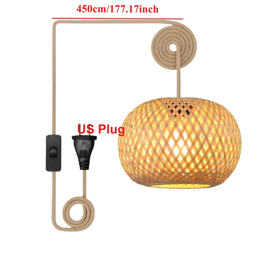 JOYINLED Japanese Boho Chandelier, E27 Bamboo Woven Wall Light for Bedroom Bathroom Living Room Vintage Rattan Plug-in Lamp 20cm
