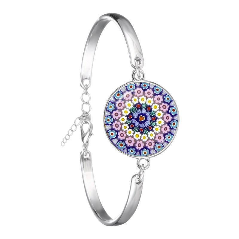 Murano Millefiori Braceler MultiColour Flower 18mm Glass Cabochon Chain Bangle Jewelry For Women Men Gift