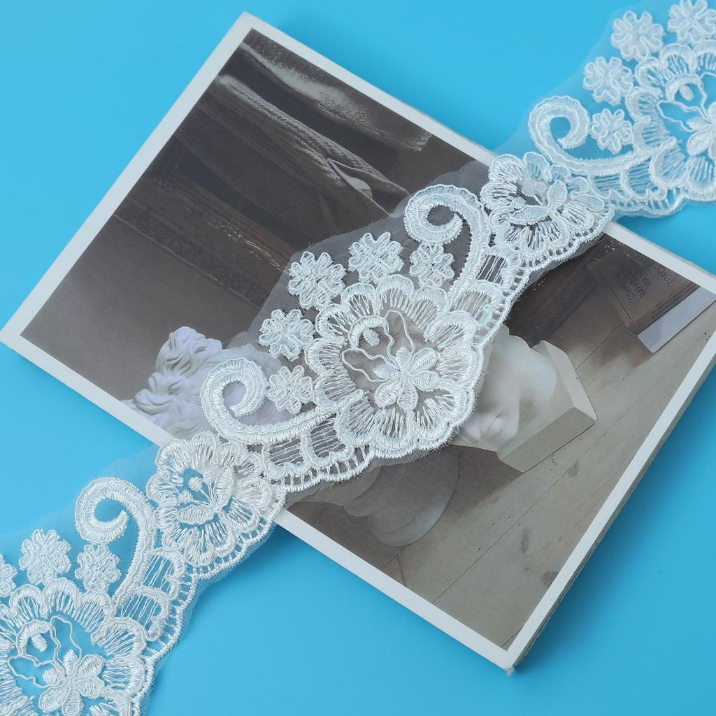 Car Bone Lace Embroidery Lace Accessories Book White Transparent Piece Lace Wedding Veil Embroidery Accessories 16Cm