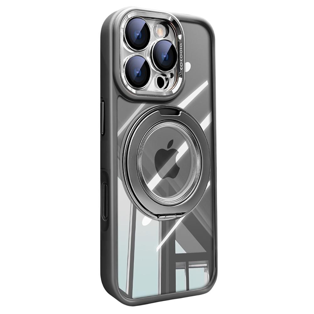 For iPhone 16 Pro Case Magnetic Rotating Kickstand PC+TPU Phone Cover with Detachable Camera Lens Film