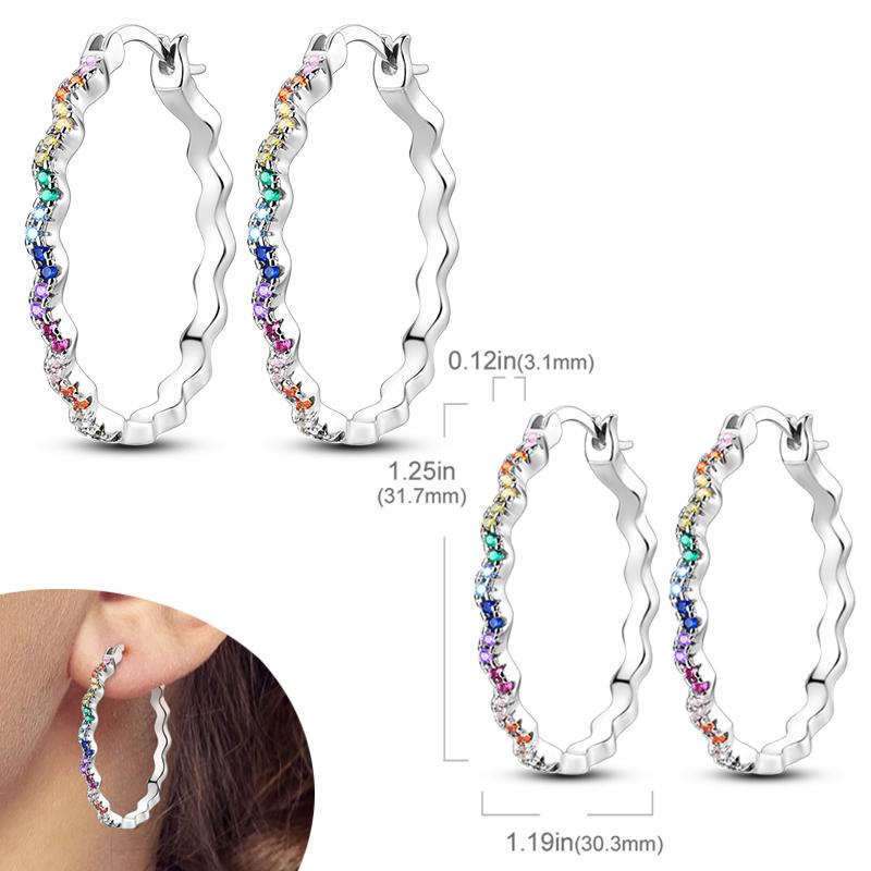 Original 925 Silver Hoops Earrings Zircon Pave Colourful Hoop Earrings For Women Fashion Jewelry Gift