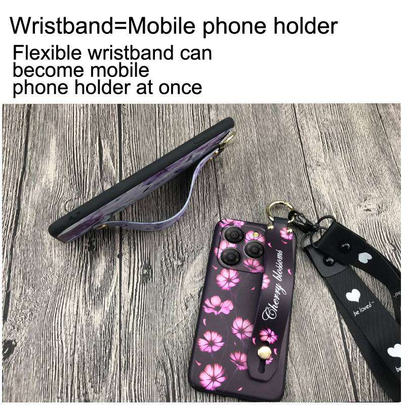 Anti-dust Soft Case Phone Case For Blackview Shark9 5G Wrist Strap Shockproof Durable Waterproof Flower Kickstand Ring