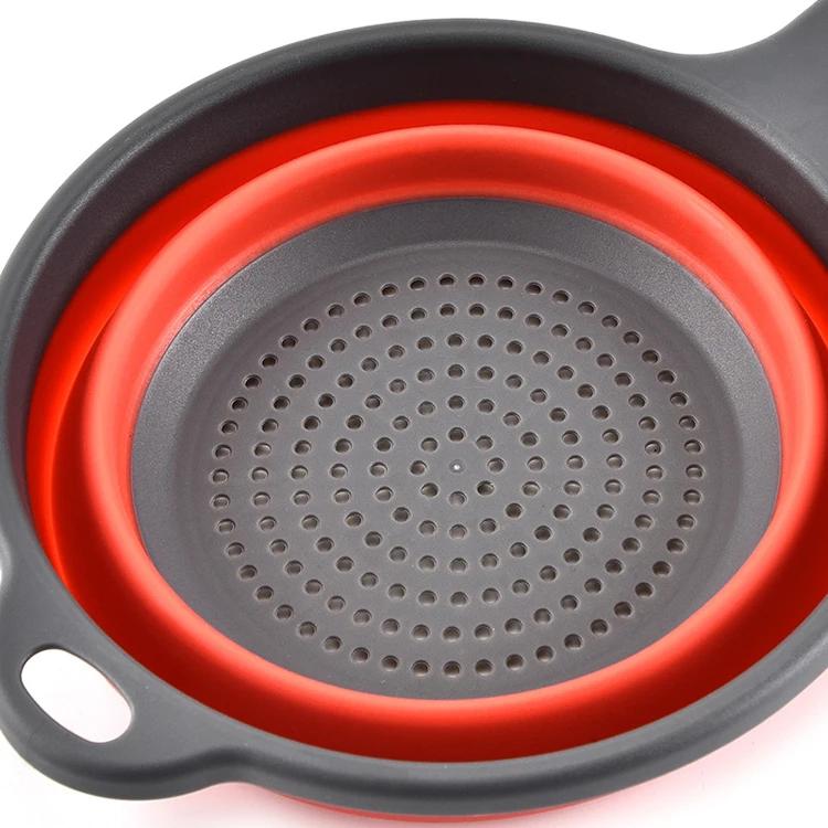 Foldable Drain Basket Silicone Collapsible Colander Bowls Fruit Vegetable Washing Basket with Handle Strainer