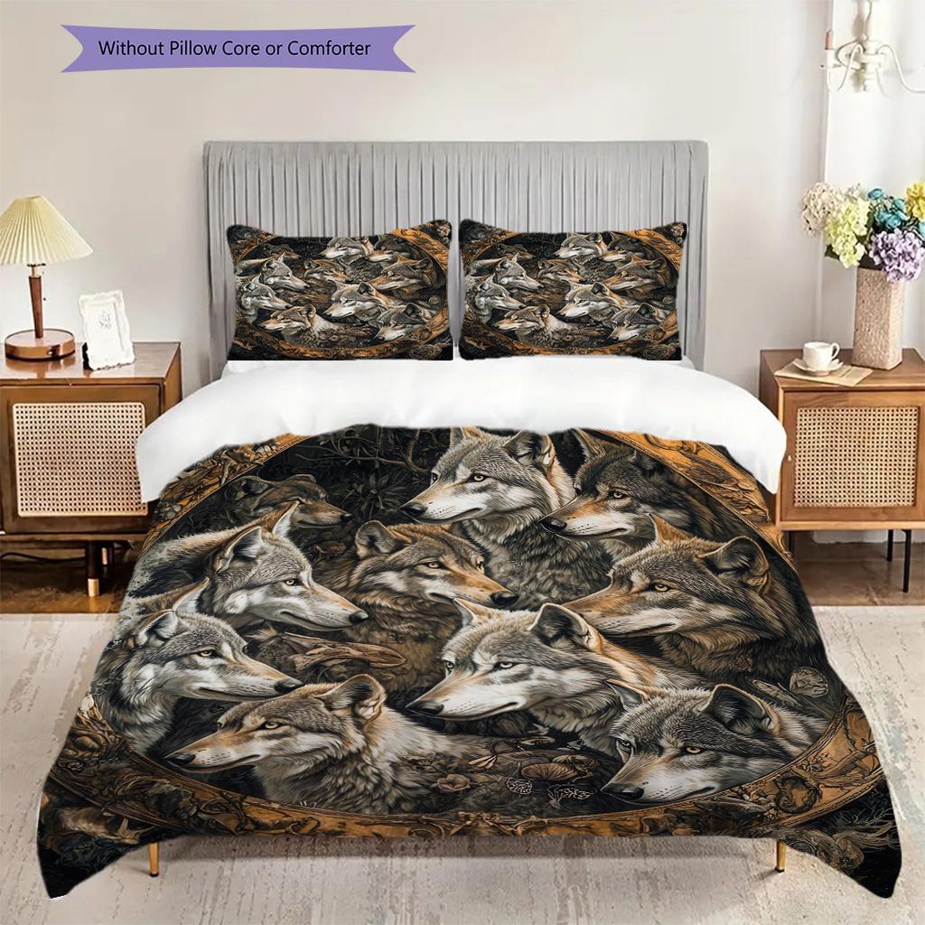 Wolf Pattern Bedding Quilt Set Quilt Cover Pillowcase Home Decoration Birthday Gift (1 * duvet cover + 2 * pillowcase, without core)