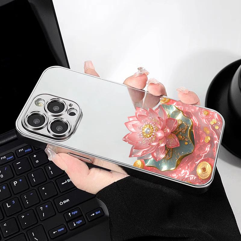 Gold Coin Lotus for Apple 17 Promax Personality 16 New 15 Mobile Phone Case for IPhone 14 Mirror Creative