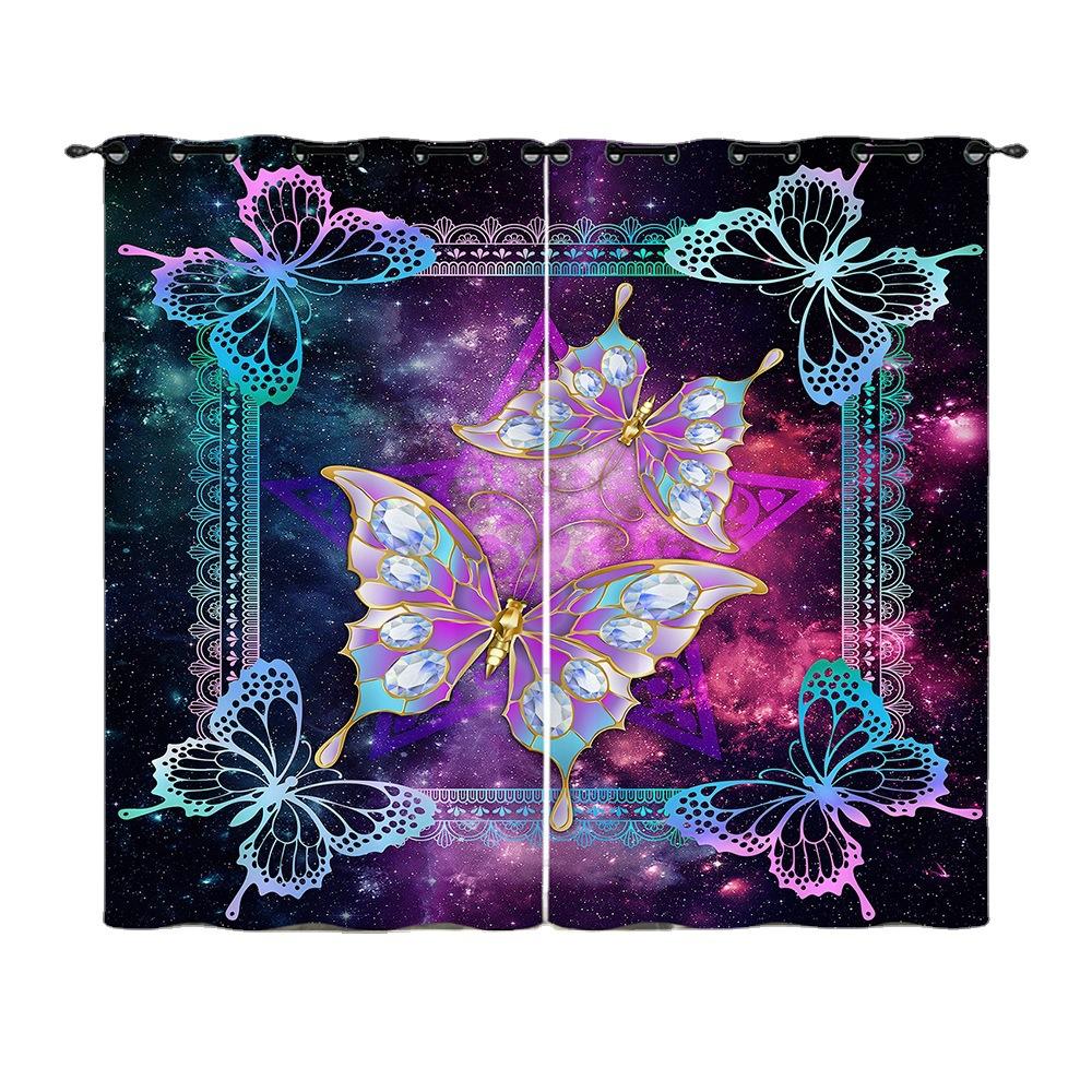 Curtains Butterfly Flower Curtains Digital Printing Blackout Curtains No Punching