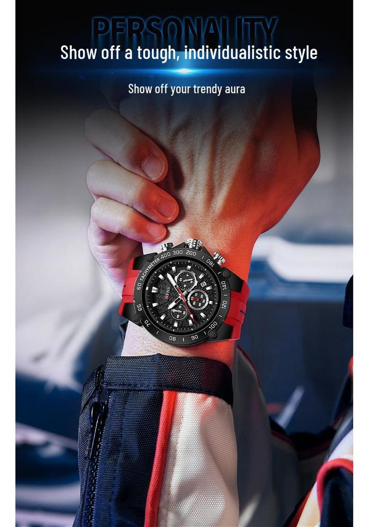 Oufanni Men's Quartz Watch - Fashionable, Waterproof, Luminous, Trendy Sports Design with Calendar & Small Seconds Hand