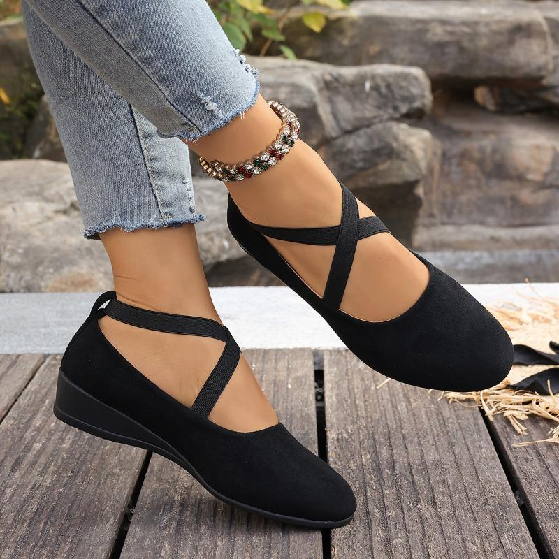 Women's Spring Pointed-Toe Shallow-Mouth Wedge Slip-On Loafers, Casual Sports Style, Available In Large Sizes.