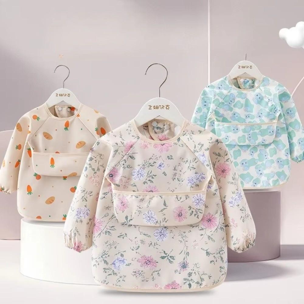 New Waterproof Child Feeding Bib Rice Pocket Feeding Blouse Long Sleeve Apron Children's Feeding Smock Soft Toddler Bibs