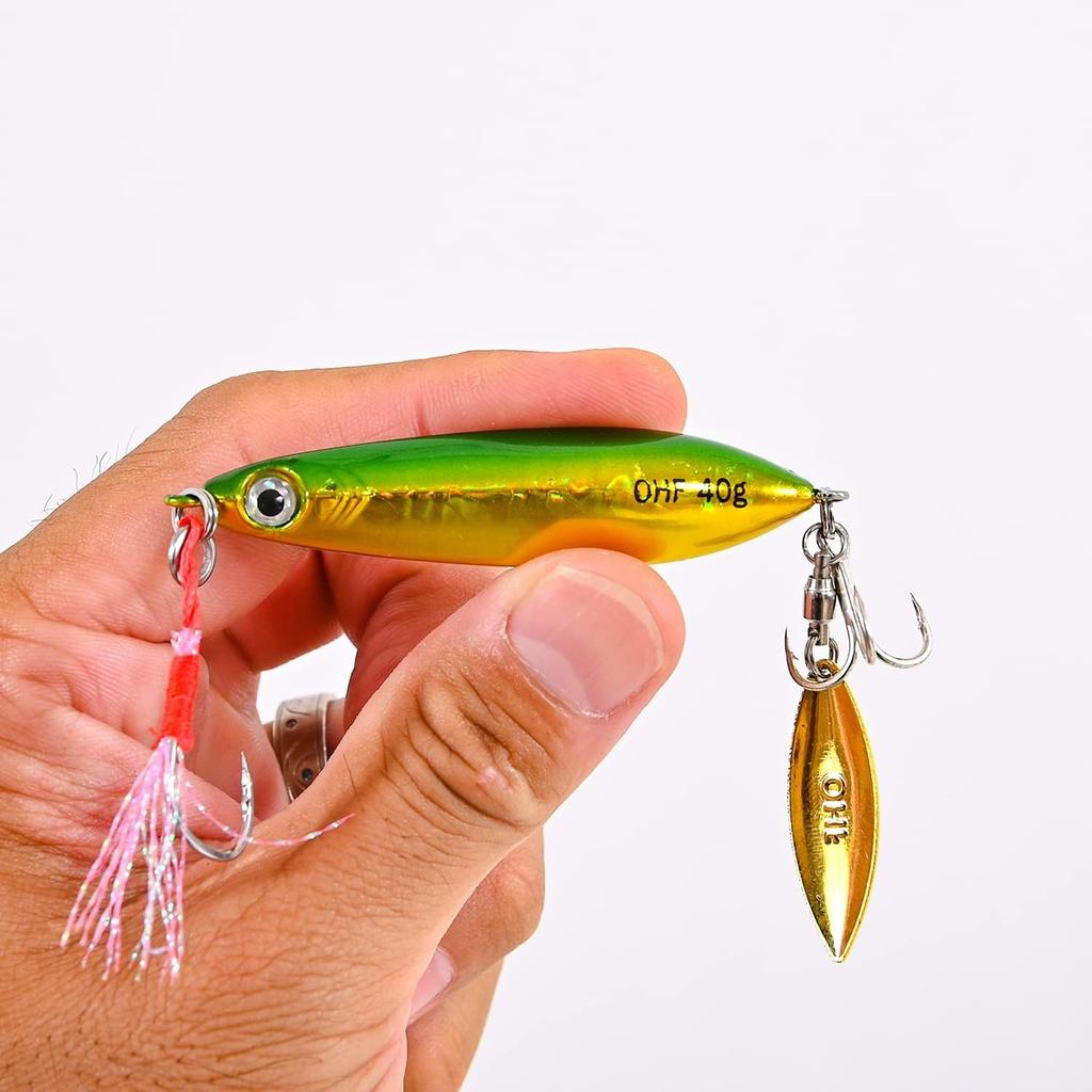 OHF Metal Jig Set 9 Pieces 20g 30g 40g Jigging Slow Jigging Assist Hook with Blade / / (40)