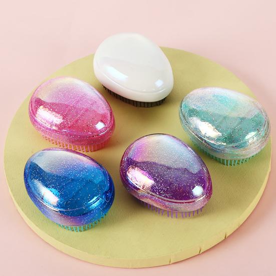 

Блискуча овальна щітка для волосся з м якою щетиною, масаж шкіри голови, портативна для подорожей, антистатична, міні-гребінець у формі яйця, для дітей та дорослих, для укладання волосся та розплутування рожевий