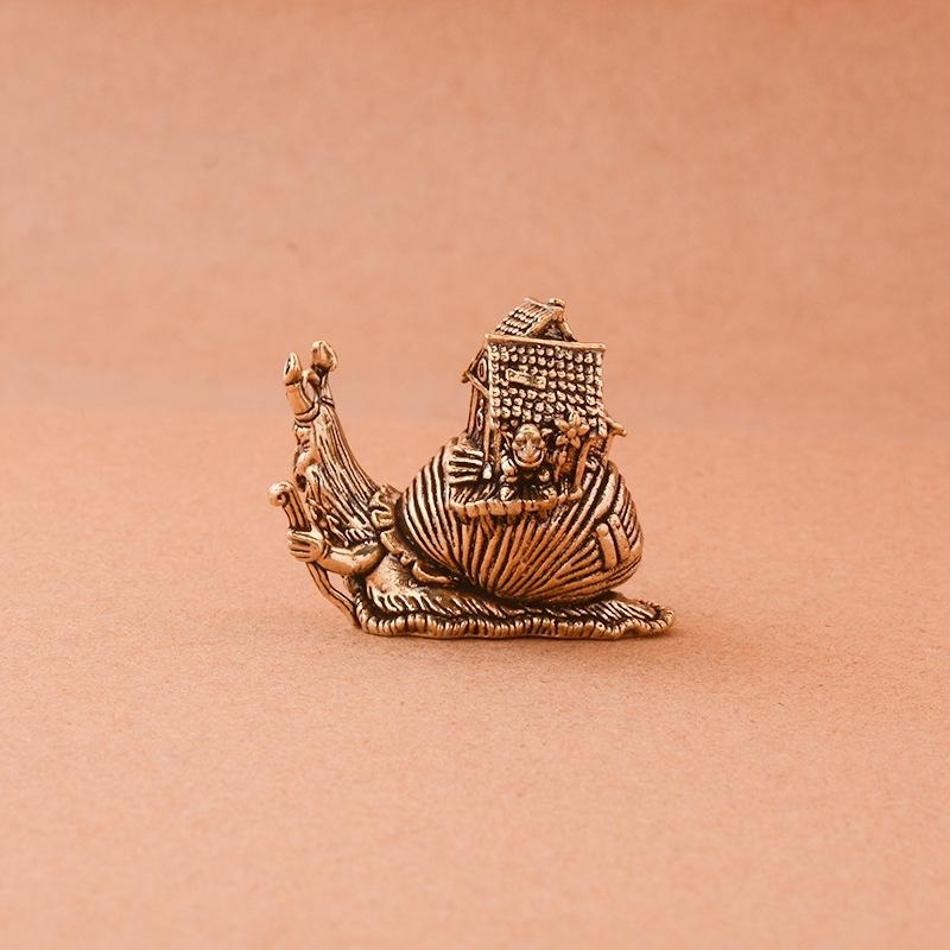 Small Ornaments Tea Pet Ceremony Copper Simulation Animal Figurines Miniatures Toys Hip Hop Exaggerate Solid Brass Snail House