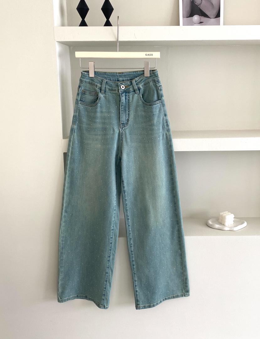 

GAGD Starlight Rhinestone Drape Wide-Leg Denim Jeans for Women - Spring/Summer Collection L