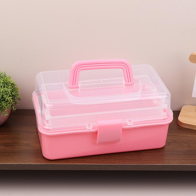 3 Lagen Grote Capaciteit Opbergdoos Met Handvat Opvouwbaar Plastic Draagbare Make-up Haarspeld Organizer Nagellak Sieraden Doos