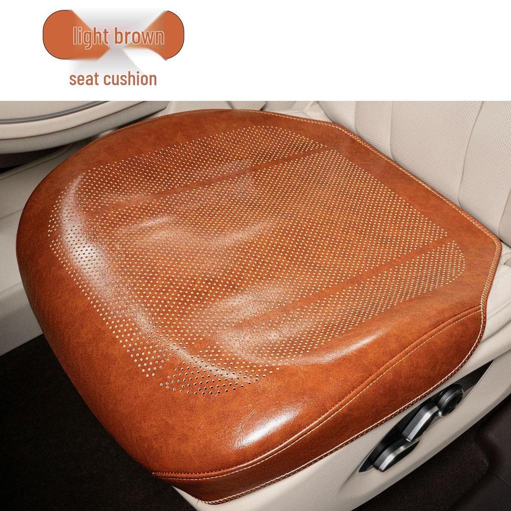 Universal Ventilated Leather Car Seat Cushion - Breathable, Non-Slip, Four Seasons Retro Design