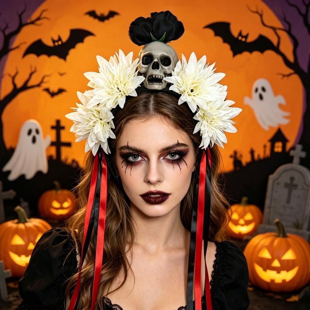 Scary Flower Halloween Headband Simulated Flower Halloween Skull Hairhoop Girls