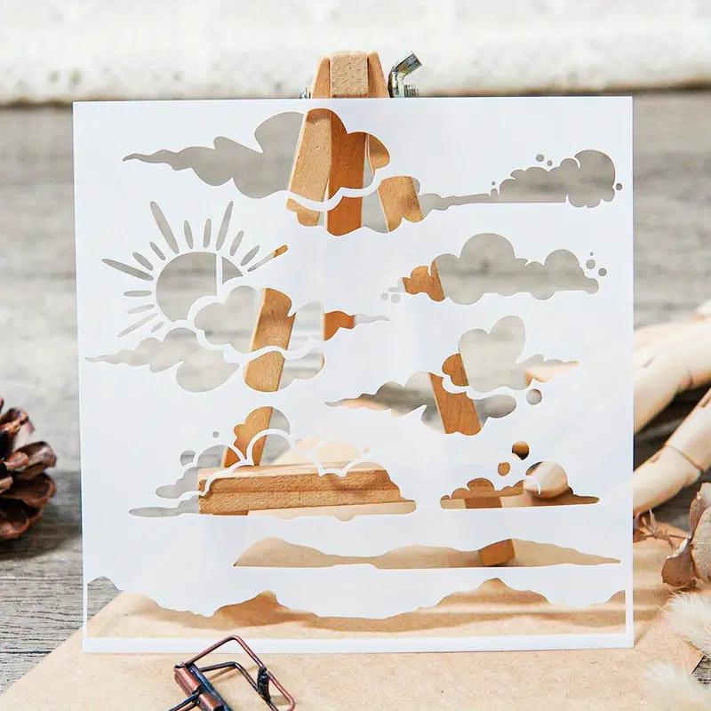 1 Folha, Modelo Tema Céu, Reutilizável, Modelo para Desenho com Bastão de Tinta a Óleo, Modelo Vazado para Pintura de Textura, Padrão de Nuvem