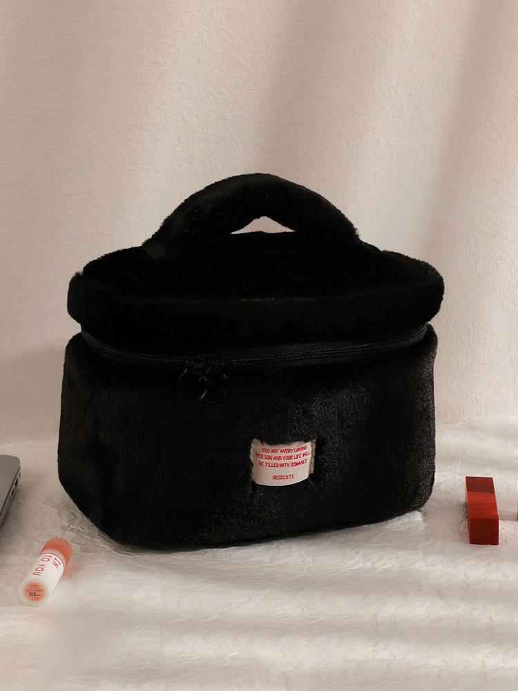 1PC Simple Pure Color Plush Makeup Bag Korean Portable Bag High Appearance Level Large Capacity Wash Bag for Women