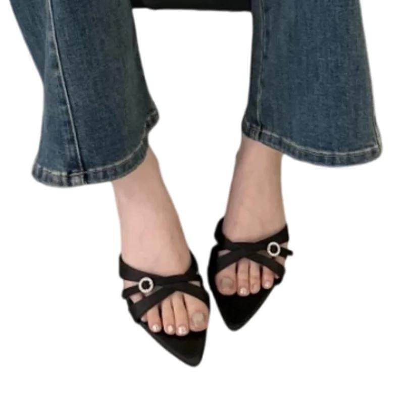 Pointed Toe Women Slippers Elegant Heeled Shoes Summer Dress Fashion Woman Sandals Designer 2025 Trend Brand Cozy Femme Zapatos