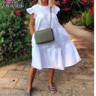 Damenmode Sommer Frühling Blumenmuster Druck Kurzarm O-Ausschnitt Lose Taille Freizeitkleider