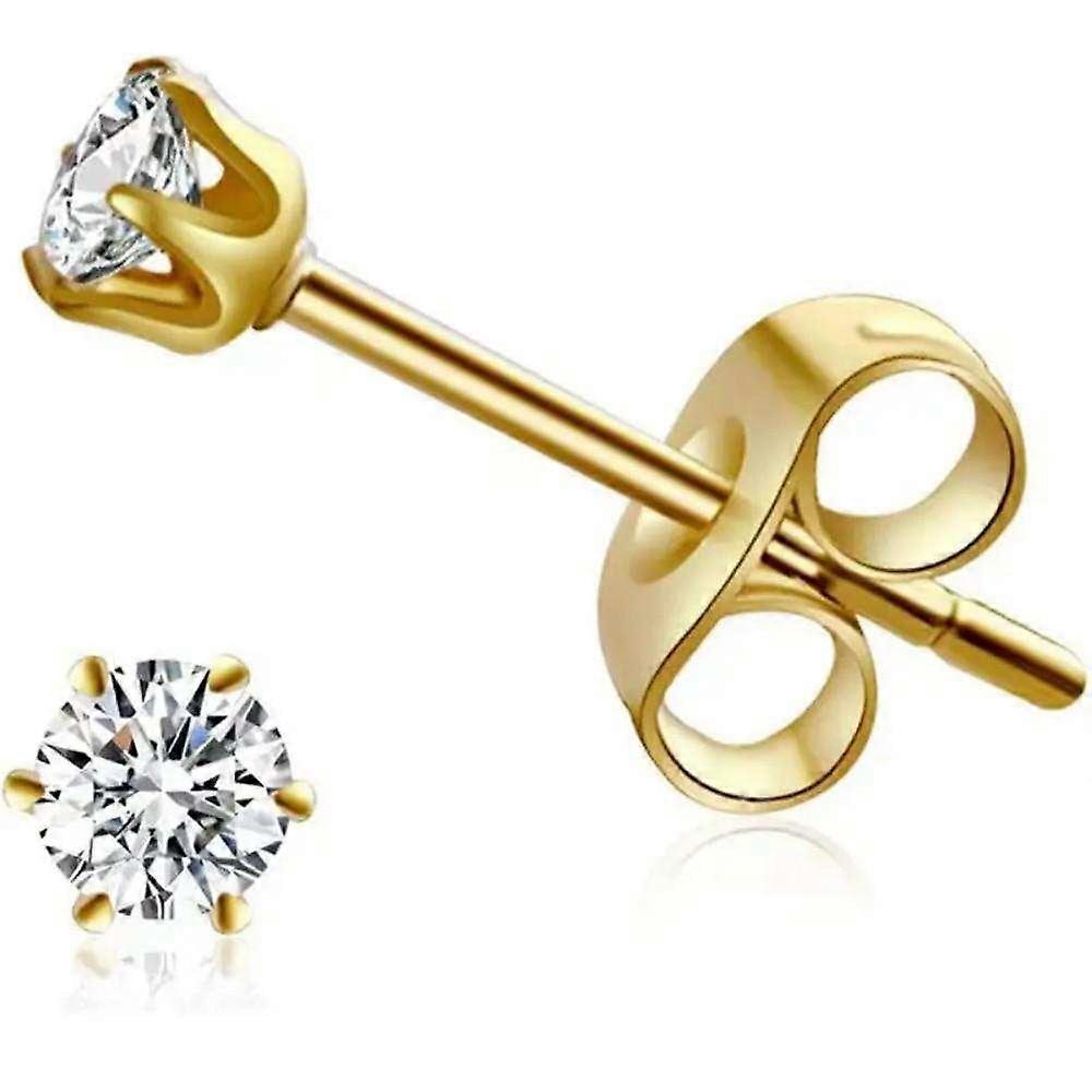 6 Pairs 3mm Cubic Zirconia Stud Earrings 316L Stainless Steel Earrings Set for Women Men, Gold