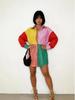 Kleurrijk Patchwork Retro Lange Mouwen Shirt met Kraag - Grote Maat