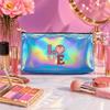 Heart Pattern Printed Shiny Laser Cosmetic Makeup Bag, Holographic Travel Toiletry Organizer for Women Girls PortableStorage Pouch