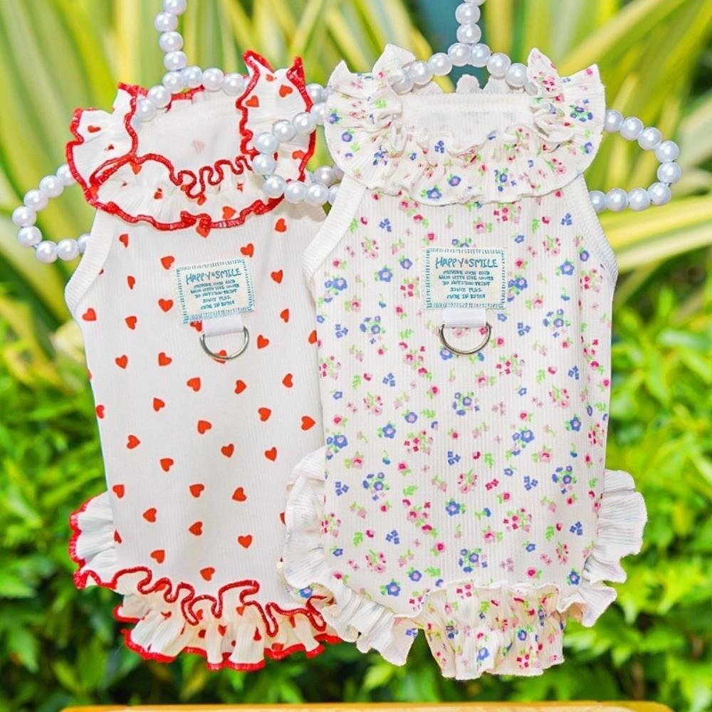 Summer Cooling Pet Cooling Dress Thin Material Simple Design Pet Skirt Love Heart Print Tank Top Style Dog Clothes Summer Season