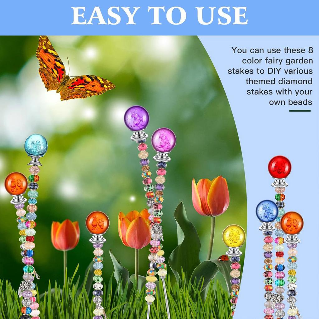 Crystal and Glass Bead Garden Stakes Enchanting Bead Stakes for Gardens Metal Rods with Crystal and Glass Elements