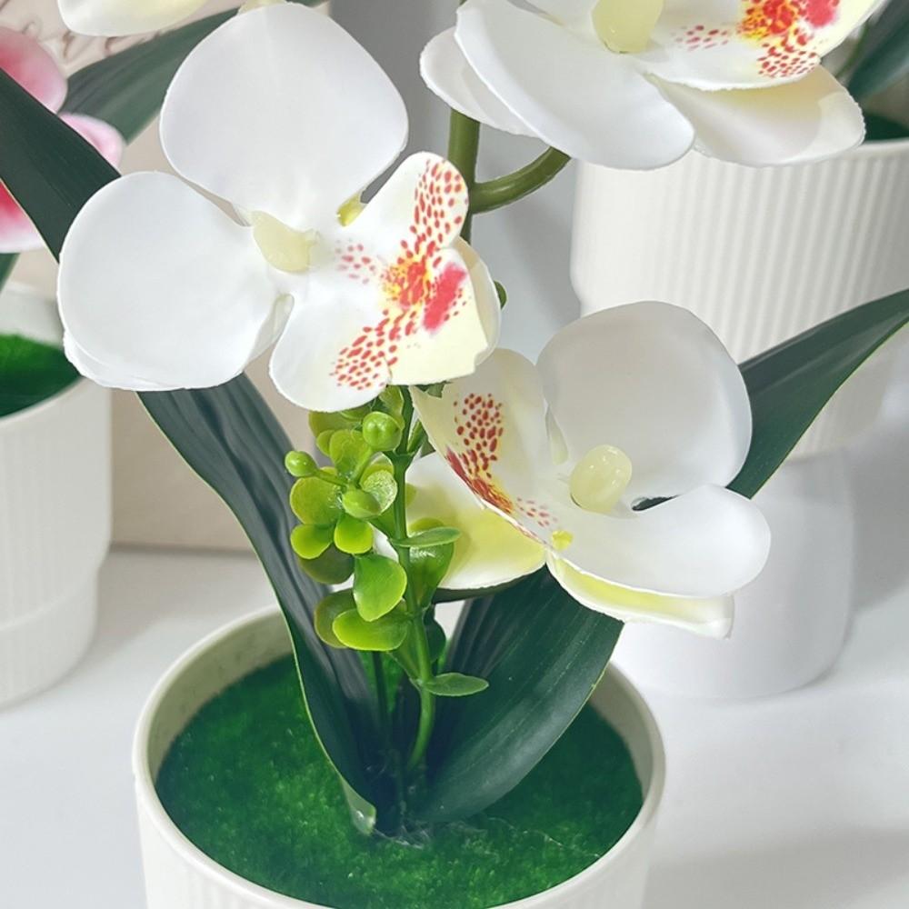 Pink Artificial Orchid Potted Flower with White Pot Artificial Faux Plants Indoor Decoration