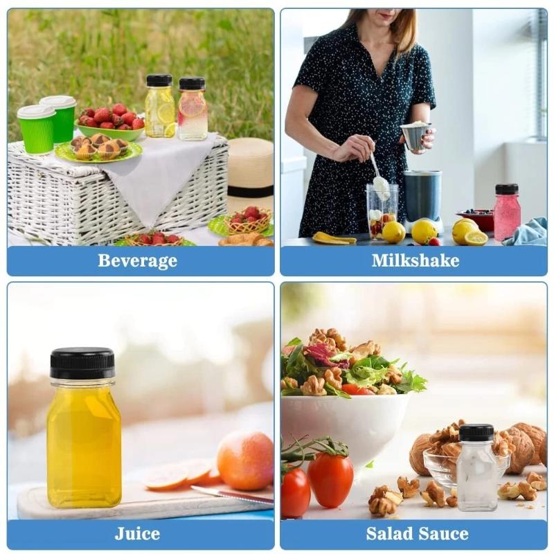 Drink Container 4Pcs Juice Bottles 120Ml Empty Clear Coffee Milktea Square Plastic Bottle With Lid