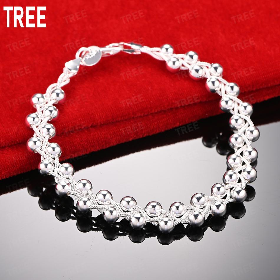 925 Sterling Silver Double-Layer Braided Bead Bracelet - Exquisite Gift Jewelry 20cm