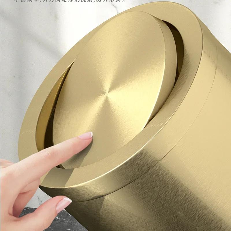 Stainless Steel Trash Can Shake Cover Home Bathroom Kitchen Living Room Flip Light Luxury with Gold Large