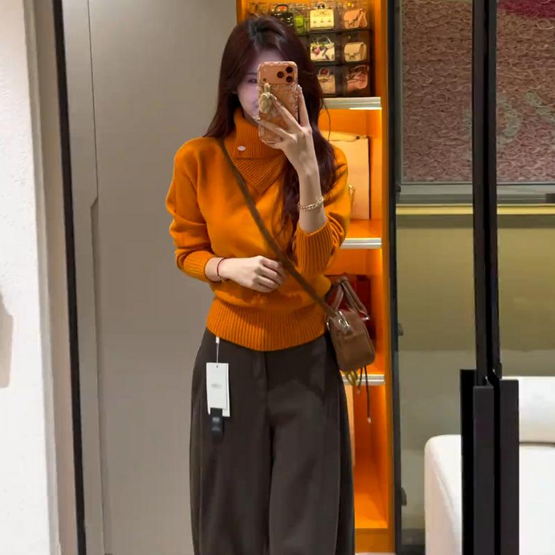 High Intelligence Soft Waxy Irregular Flanged Knitted Sweater Women's Autumn and Winter New Temperament Turtleneck Bottoming Shirt Niche Top