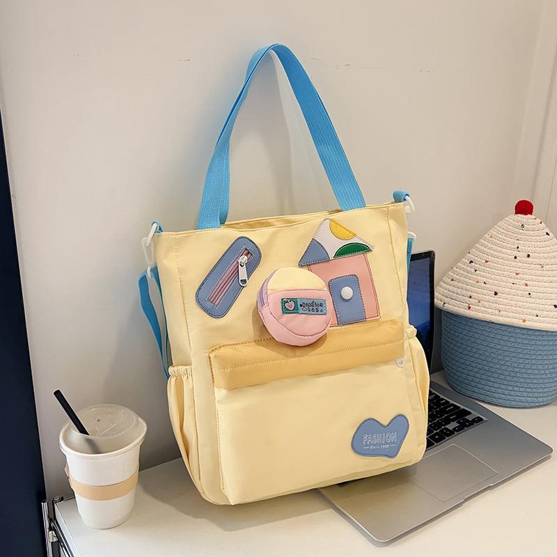 New cute sweet cartoon casual large-capacity tote bag contrasting color beautiful portable shoulder messenger bag women
