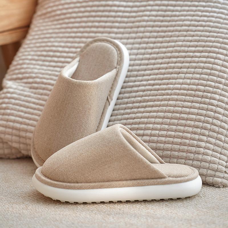 Japanese autumn cloth bottom slippers silent home non-slip couple soft bottom indoor home cloth slippers home cotton slippers