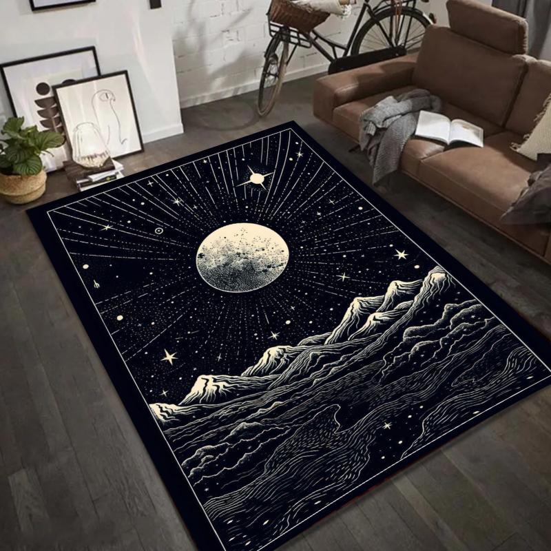 Celestial Moon Phase Rug - Witchy Gothic Starry Night Carpet Mat for Living Room Home Decoration Home Living Room Decoration