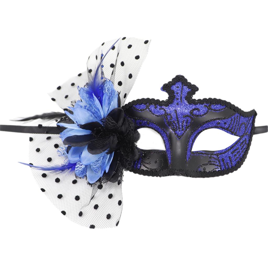 Feathered Masquerade Mask Halloween Party Eye Mask Flower Decoration Masquerade Half Face Mask for Women Cosplay