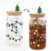 Color Changing Christmas Glass Cup with Lid Straw Brush Reusable Glass Iced Coffee Cup Cute Xmas Party Decorations for Mom Her