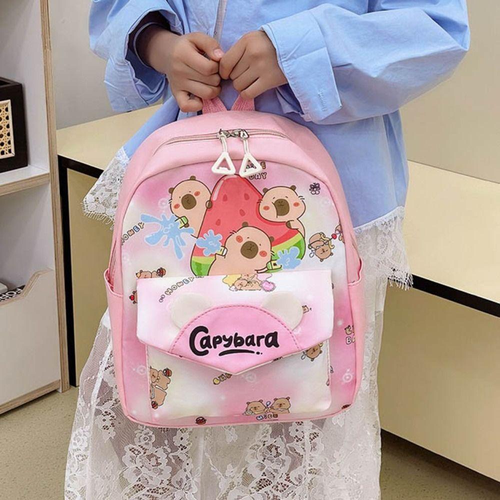 Large Capacity Cartoon Animal  Schoolbag Nylon Kids Book Bag Cartoon Capybara Backpack  Kids