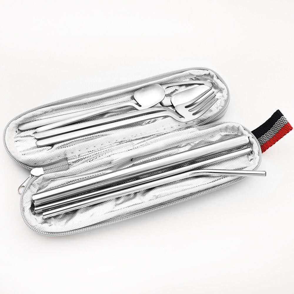 Gold Portable Dinnerware Set Unique Design Travel Reusable Camping Silverware Cutlery Tableware Set With 215/12/6 Straight Straw
