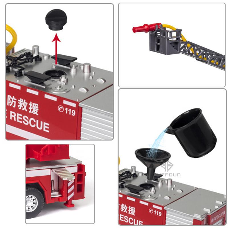 1/50 Alloy Diecast Car Model Toy Fire Engine Metal Vehicle Body Simulated Water Spray Light Sound With Pull Back Children's Toys